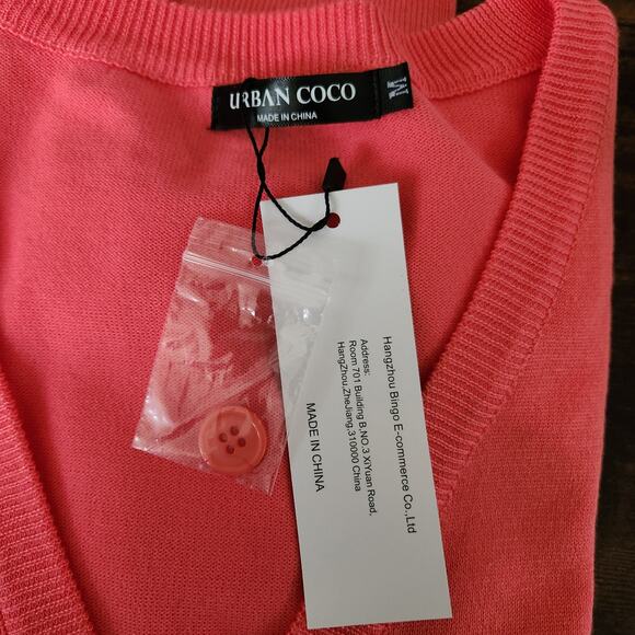 Urban Coco Knit Cropped Cardigan Lightweight Sweater Salmon Color Women’s SZ M - Picture 6 of 15